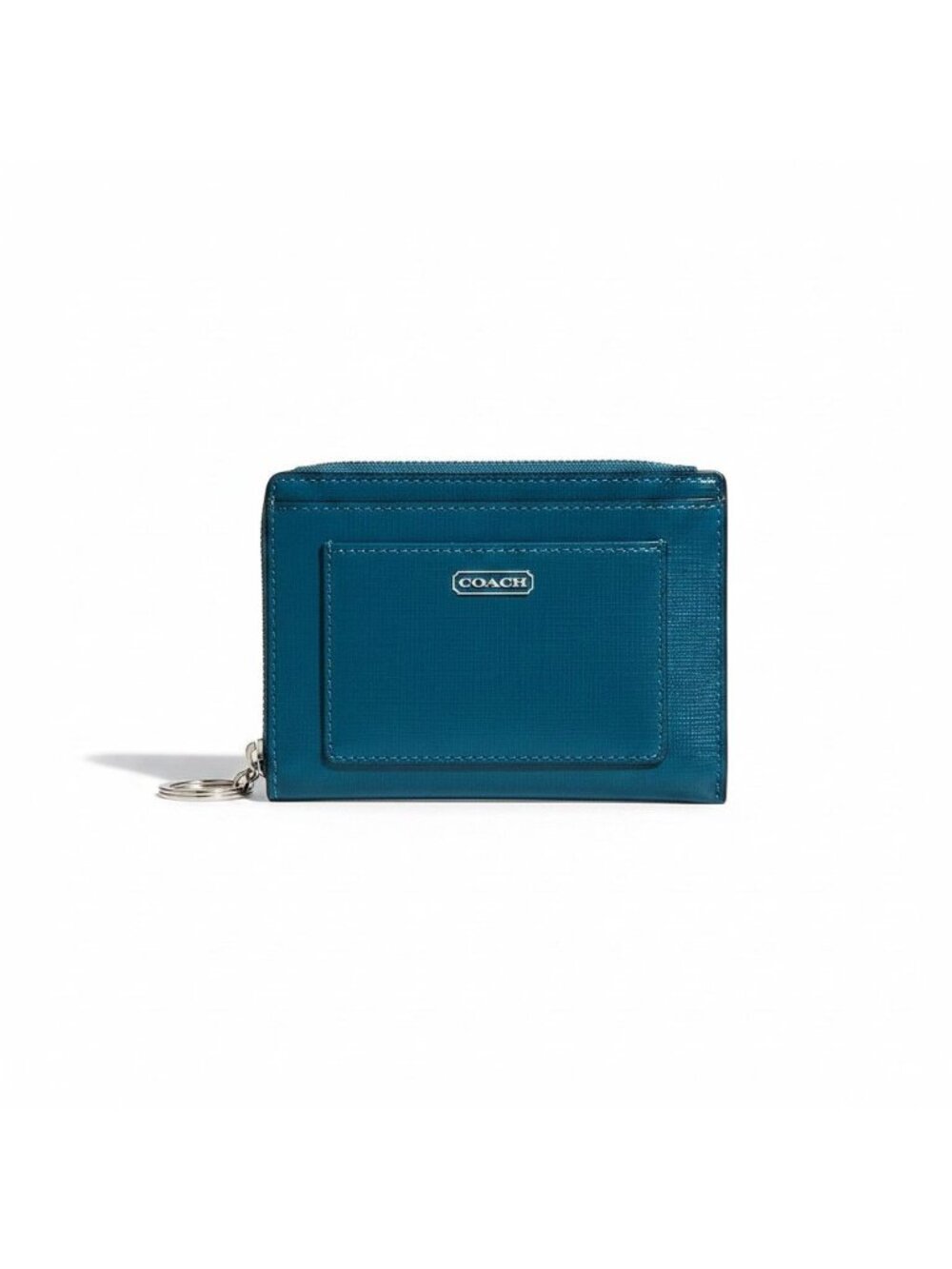 Coach Blue Leather Card Purse Wallet w/ Key Ring – Darcy Saffiano – NWOT